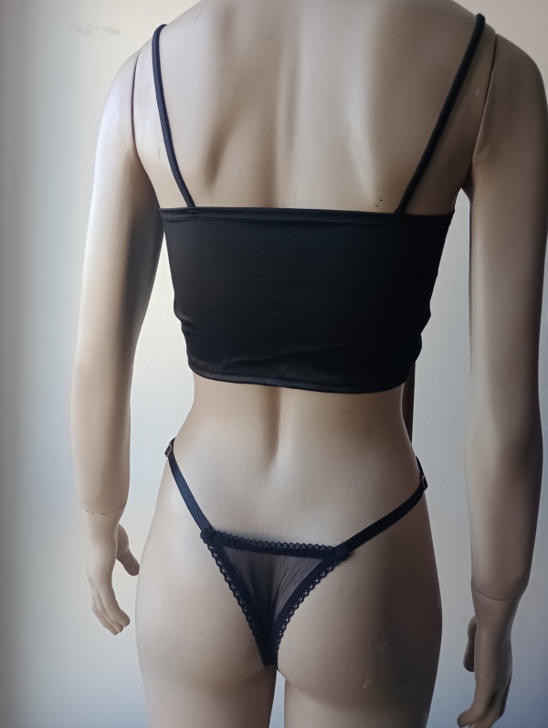 Conjunto en microtul y satén - Negro - Image 3