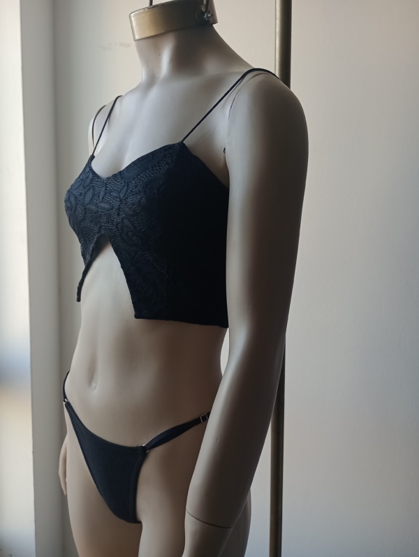 Top de encaje y less de algodón - Negro - Image 2
