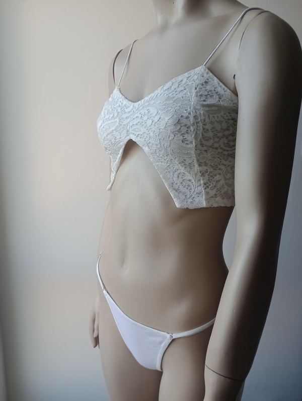 Top de encaje y less de algodón - Blanco - Image 2